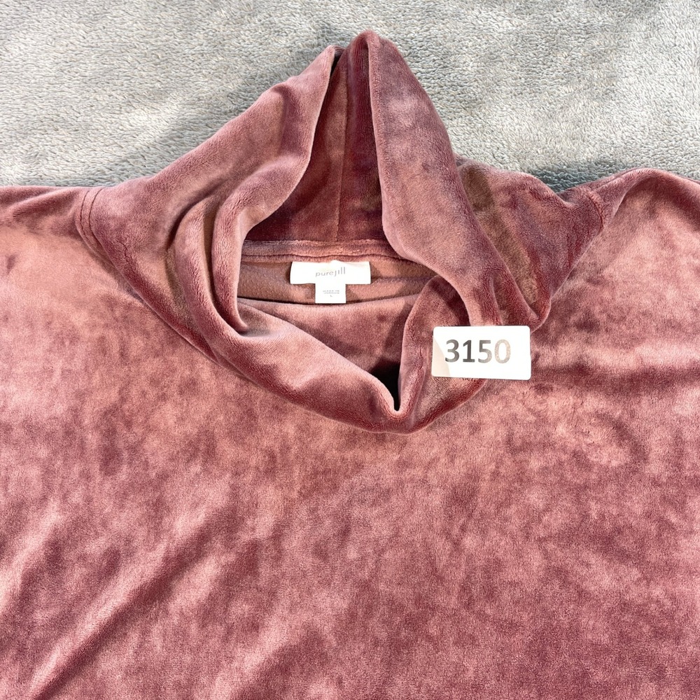 Pure Jill Tunic Top Women‎ L Rose Mauve Velour Funnel Neck Long Sleeve Pullover